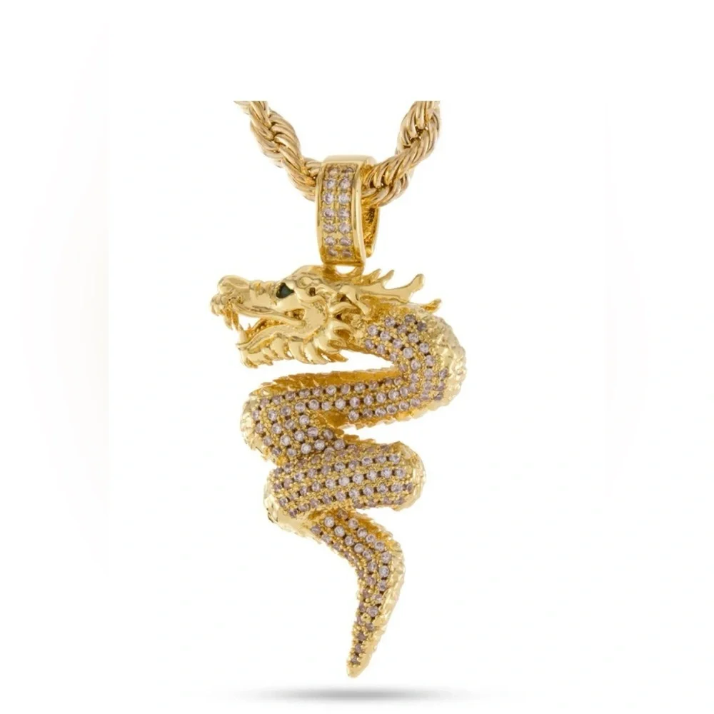 King Ice Double Dragon Bling Necklace - NEW IN BOX